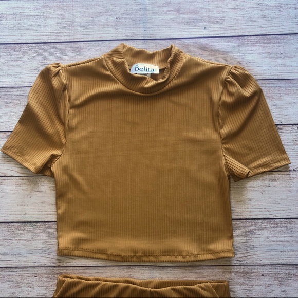 Mustard Crop Top Mini Skirt Two Piece Set - Picture 5 of 8